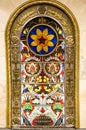 Russia Moscow. Stained glass at the `Novoslobodskaya` Metro station .