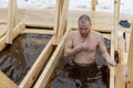 Russia, Moscow, 01.19.2019. Swimming in the ice-hole in winter on the feast of Epiphany