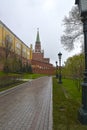Troitskaya Tower of the Moscow Kremlin and Alexander Garden Royalty Free Stock Photo
