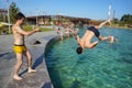 Rest and jumps at the city pool in Moscow