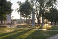 Russia, Moscow, VDNH Park. Evening watering of the garden.