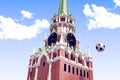 3d rendering the soccer ball near Moscow Kremlin.