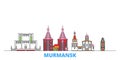 Russia, Murmansk line cityscape, flat vector. Travel city landmark, oultine illustration, line world icons