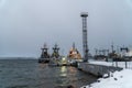 Winter views of the embankment of the city of Severomorsk