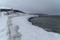 Winter views of the embankment of the city of Severomorsk