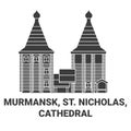 Russia, Murmansk, St. Nicholas, Cathedral travel landmark vector illustration