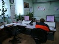 RUSSIA, NADYM - JUNE 6, 2011: ÃÂ¡orporation GAZPROM in Novy Urengoy, YANAO, June 6, 2011 in Nadym, Russia. Office. Unknown man