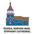 Russia, Naryanmar, Epiphany Cathedral travel landmark vector illustration