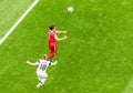 Russia national football team defender Mario Fernandes against Finland full-back Jere Uronen during EURO 2020 match Finland vs