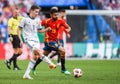 Russia national football team midfielder Daler Kuzyaev against Spain striker Diego Costa during FIFA World Cup 2018 Round of 16
