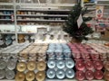 Russia, New Year interior decorations candles for the holiday in the shop window