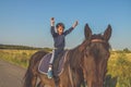 Russia Nikolskoye September 23, 2020 - a boy rides a horse hippotherapy class Royalty Free Stock Photo