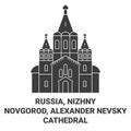 Russia, Nizhny Novgorod, Alexander Nevsky Cathedral travel landmark vector illustration