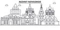 Russia, Nizhny Novgorod architecture line skyline illustration. Linear vector cityscape with famous landmarks, city