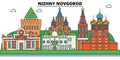 Russia, Nizhny Novgorod. City skyline, architecture, buildings, streets, silhouette, landscape, panorama, landmarks