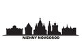 Russia, Nizhny Novgorod city skyline isolated vector illustration. Russia, Nizhny Novgorod travel black cityscape