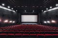 Russia, Nizhny Novgorod - may 23, 2014: Mir Cinema. Empty red cinema hall seats, comfortable and soft chairs