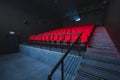 Russia, Nizhny Novgorod - may 26, 2014: Sormovsky Cinema. Empty red cinema hall seats, comfortable and soft chairs Royalty Free Stock Photo