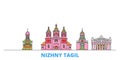 Russia, Nizhny Tagil line cityscape, flat vector. Travel city landmark, oultine illustration, line world icons