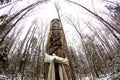Russia - November 2015: Perun - Slavic pagan idol on the forest temple