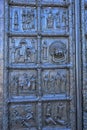 Details of the famous gates of St. Sofia cathedral in Novgorod Royalty Free Stock Photo