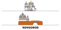 Russia, Novgorod flat landmarks vector illustration. Russia, Novgorod line city with famous travel sights, skyline