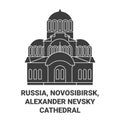 Russia, Novosibirsk, Alexander Nevsky Cathedral travel landmark vector illustration