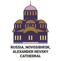 Russia, Novosibirsk, Alexander Nevsky Cathedral travel landmark vector illustration