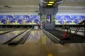 Russia, bowling lanes with skittles in an entertainment children`s center