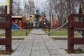 buried Playground empty with rides entrance prohibited quarantine