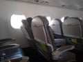 Empty passenger seats in the plane flight canceled in travel tourists S7