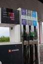 Filling station LUKOIL petrol pump with marking on fuel hoses for filling cars