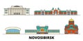 Russia, Novosibirsk flat landmarks vector illustration. Russia, Novosibirsk line city with famous travel sights, skyline