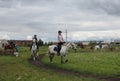 Girls ride horses learn to ride athletes at the racetrack