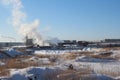 Russia, Novosibirsk: industrial zone on a vacant lot covered with snow in winter