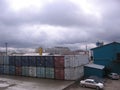 Russia, Novosibirsk, March 5, 2015: container warehouse on Pisemsky street industrial production container yard for cargo storage