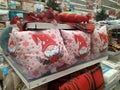 Russia, New Year interior decorations pillows for the holiday in the shop window