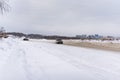 Russia, Novosibirsk - November 30, 2019. Russian white old low car `VAZ Zhiguli` goes sideways in the drift on the road.