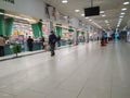 people shoppers in a closed shopping center in masks coronavirus epidemic