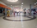 People shoppers in a closed shopping center in masks coronavirus epidemic