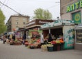 Street illegal trade in the city violation of the sale of fruit trays in the market