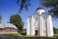 Russia. Old Ladoga. St. George church and Saint great martyr Dmitry Solunsky church in the territory of fortress