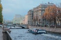 Russia, old St. Petersburg. rivers and canals, Mariinsky Theater, tourist ship, embankment, sights, city landscape Royalty Free Stock Photo