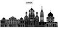 Russia, Omsk architecture urban skyline with landmarks, cityscape, buildings, houses, ,vector city landscape, editable Royalty Free Stock Photo