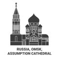 Russia, Omsk, Assumption Cathedral travel landmark vector illustration