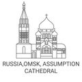 Russia,Omsk, Assumption , Cathedral travel landmark vector illustration