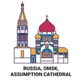 Russia, Omsk, Assumption Cathedral travel landmark vector illustration