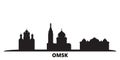 Russia, Omsk city skyline isolated vector illustration. Russia, Omsk travel black cityscape