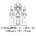 Russia,Omsk, St. Nicholas , Cossack Cathedral travel landmark vector illustration