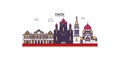 Russia, Omsk tourism landmarks, vector city travel illustration